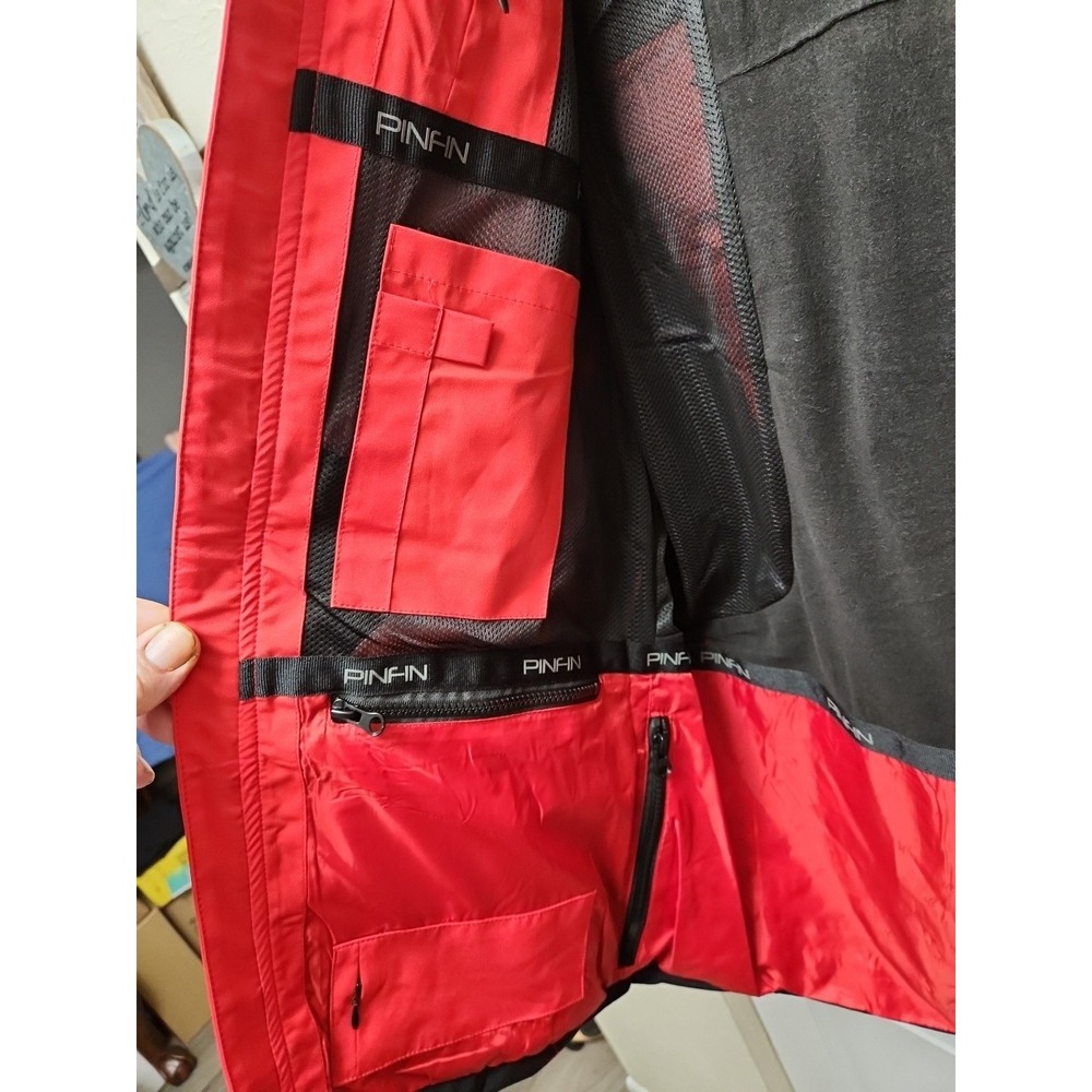 PinFin Black Windbreaker High Tech Jacket Mens Medium Red - Picture 2 of 8